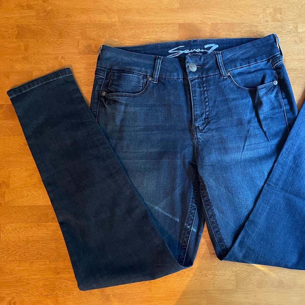 Size 14 Seven7 Tummyless dark wash skinny jeans - Picture 3 of 16